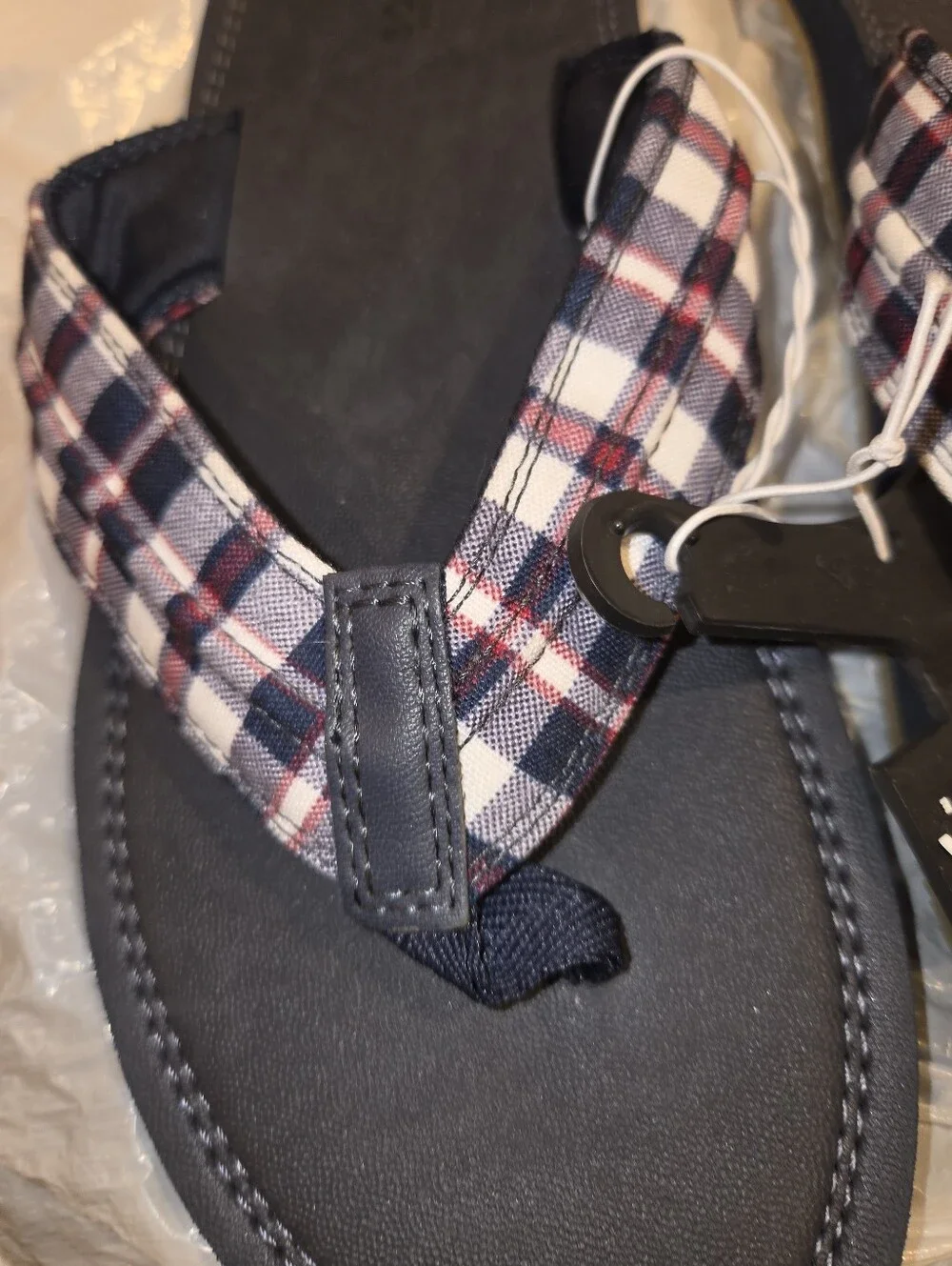 Sonoma Mens Navy Flip Flops Plaid Straps Xl 12/13